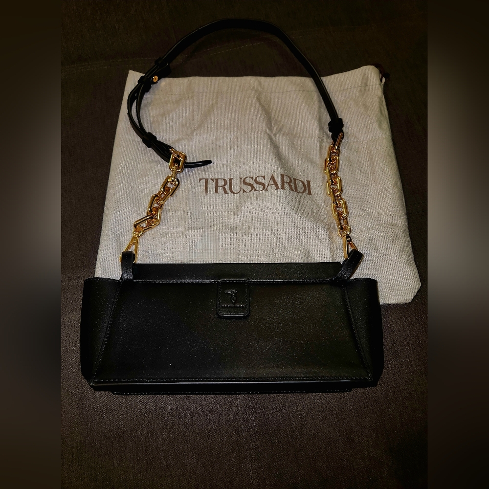 NEW Trussardi Black Leather Chain Mini Shoulder Bag Crossbody Bag